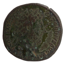 Sestertius, Marcus Aurelius (121–180; Roman emperor 161–180), issuer. Obverse: head of Marcus