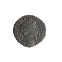 Denarius of Marcus Aurelius (121–180; Roman emperor 161–180). Obverse: Head of Marcus Aurelius with