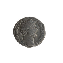 Denarius, Marcus Aurelius (121–180; Roman emperor 161–180), obverse: head of Marcus Aurelius with a