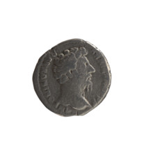 Denarius of Marcus Aurelius (121–180; Roman emperor 161–180). Obverse: head of Marcus Aurelius