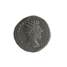Denarius; issuer: Marcus Aurelius (121–180; Roman emperor 161–180). Obverse: Head of Marcus