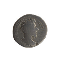 Denarius of Marcus Aurelius (121–180; Roman emperor 161–180), c. 163–164. Obverse: Bust of Marcus