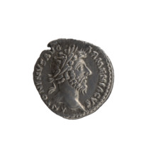 Denarius, Marcus Aurelius (121–180; Roman emperor 161–180), c. 164–165. Obverse: Head of Marcus