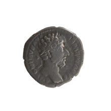 Denarius, Marcus Aurelius (121–180; Roman emperor 161–180) — obverse: Head of Marcus Aurelius with