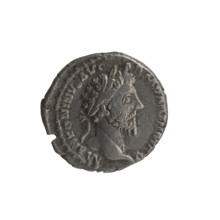 Denarius of Marcus Aurelius (121–180; Roman emperor 161–180). Obverse: Head of Marcus Aurelius in a