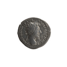 Denarius of Marcus Aurelius (121–180; Roman emperor 161–180). Obverse: Head of Marcus Aurelius with