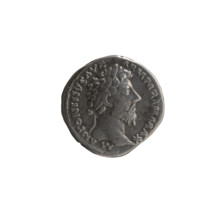 Denarius of Marcus Aurelius (reigned 161–180). Obverse: Head of Marcus Aurelius with laurel wreath