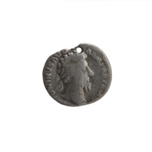Denarius (with a hole), Marcus Aurelius (121–180; Roman emperor 161–180), issuer. Obverse: Head of
