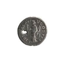 Denarius (with a hole), Marcus Aurelius (121–180; Roman emperor 161–180), issuer; obverse: head of