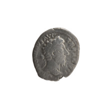 Denarius of Marcus Aurelius (121–180; Roman emperor 161–180). Obverse: Head of Marcus Aurelius with