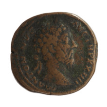 Sestertius (forgery) depicting Marcus Aurelius (121–180; Roman Emperor 161–180) — after the