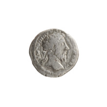 Denarius of Marcus Aurelius (121–180; Roman emperor 161–180). Obverse: Head of Marcus Aurelius with