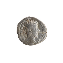 Denarius of Marcus Aurelius (121–180; Roman emperor 161–180). Obverse: Head of Marcus Aurelius with