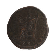 Sestertius of Marcus Aurelius (121–180; Roman emperor 161–180). Obverse: Head of Marcus Aurelius in