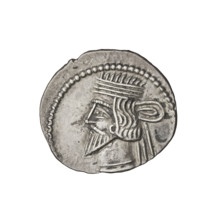 Drachma of Vardanes I (41–45 CE). Obverse: bust of Vardanes I facing left, wearing a diadem.
