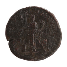 Sestertius of Marcus Aurelius (121–180; Roman emperor 161–180), issuer. Obverse: Head of Marcus