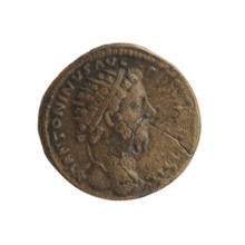 Dupondius of Marcus Aurelius (121–180; Roman emperor 161–180), issuer. Obverse: Head of Marcus