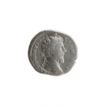 Denarius of Marcus Aurelius (121–180; Roman emperor 161–180). Obverse: Head of Marcus Aurelius with