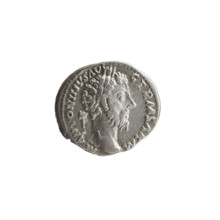 Denarius of Marcus Aurelius (121–180; Roman emperor 161–180). Obverse: Head of Marcus Aurelius with