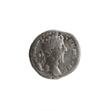 Denarius of Marcus Aurelius (121–180; Roman Emperor 161–180). Obverse: Head of Marcus Aurelius with