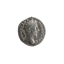 Denarius of Marcus Aurelius (121–180; Roman emperor 161–180). Obverse: Head of Marcus Aurelius with