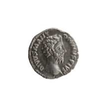 Denarius; obverse: head of Marcus Aurelius uncovered to the right, inscription 'DIVVS M ANT-ONINVS