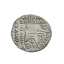 Drachma of Pacorus II (77–109). Obverse: head of Pacorus II in tiara and diadem facing left.
