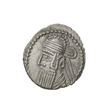 Drachma, Vologases III (105–147). Obverse: head of Vologases III in tiara, king facing left.