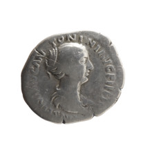 Denarius of Faustina the Younger (ca. 130–176; Roman empress 161–176; Augusta 147–161). Obverse: