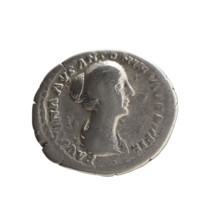 Denarius of Faustina the Younger (ca. 130–176; Roman empress 161–176; Augusta 147–161). Obverse: