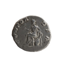 Denarius depicting Faustina the Younger (ca. 130–176; Roman empress 161–176), obverse: draped bust
