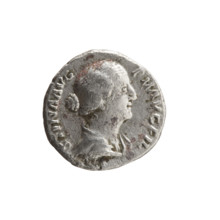 Denarius of Faustina the Younger (ca. 130–176; Roman empress 161–176; Augusta 147–161). Obverse: