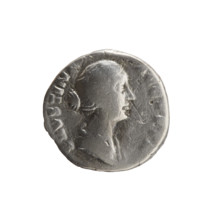 Denarius of Faustina the Younger (ca. 130–176; Roman empress 161–176; Augusta 147–161). Obverse: