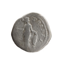 Denarius depicting Faustina the Younger (ca. 130–176; Roman empress 161–176) as Augusta, obverse: