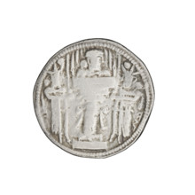 Drachma of Shapur II (ruler of Persia; 309–379). Obverse: Bust of Shapur II facing right wearing a