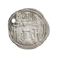 Drachma of Shapur II (ruler of Persia; 309–379). Obverse: Bust of Shapur II facing right, wearing a