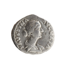 Denarius of Faustina the Younger (ca. 130–176), Roman empress 161–176; Marcus Aurelius (121–180),