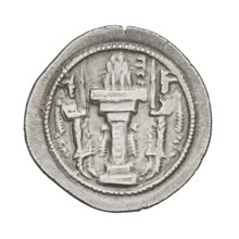 drachma, Bahram IV (ruler of Persia; 389–399), busts, altars, crowns, Iran, korymbos, Persia, fire