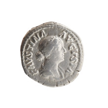 Denarius of Faustina the Younger (ca. 130–176; Roman empress 161–176). Obverse: bust of Faustina II