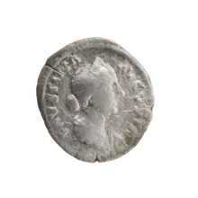 Denarius featuring Faustina the Younger (ca. 130–176; Roman empress 161–176). Obverse: bust of