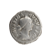 Denarius depicting Faustina the Younger (ca. 130–176; Roman empress 161–176) and Marcus Aurelius