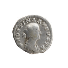 Denarius depicting Faustina the Younger (ca. 130–176; Roman empress 161–176) and Marcus Aurelius