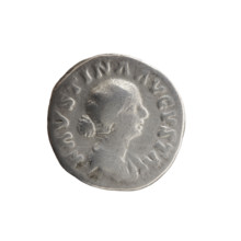 Denarius of Faustina the Younger (ca. 130–176; Roman empress 161–176). Obverse: draped bust of