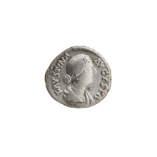 Denarius of Faustina the Younger (ca. 130–176), wife of Marcus Aurelius (121–180). Obverse: bust of