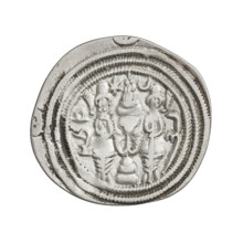 Drachma, Chosroes II Parwiz (ruler of Persia; 590–628). Obverse: bust of Chosroes II facing right,