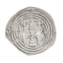 Drachma, Chosroes II Parwiz (ruler of Persia; 590–628). Obverse: bust of Chosroes II facing right,