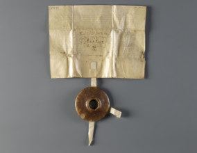 Majestic wax seal with a document: Agnieszka (Duchess of Swidnica; 1368–1392). Princely/rulers'