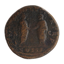 Sestertius of Lucius Verus (130–169; Roman emperor 161–169). Obverse: Head of Lucius Verus