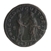 Sestertius, Lucius Verus (130–169; Roman emperor 161–169), issuer. Obverse: bust of Lucius Verus