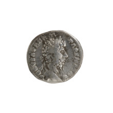 Denarius of Lucius Verus (130–169; Roman emperor 161–169). Obverse: Head of Lucius Verus in laurel